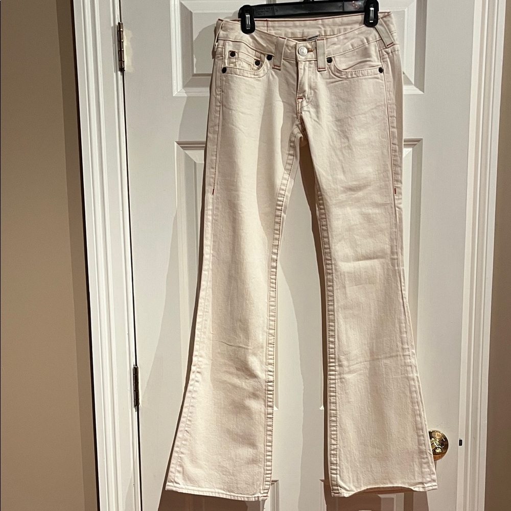 True Religion Cream Wide Leg Flare Jeans